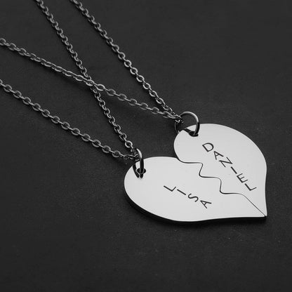 PERSONALIZED SPLIT HEART SILVER PLATED VERTICAL NAME NECKLACE