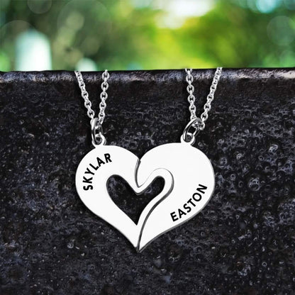 PERSONALIZED SPLIT HEART NECKLACE SILVER PLATED