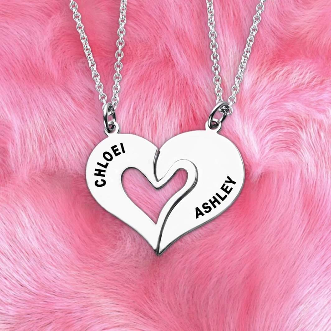 PERSONALIZED SPLIT HEART NECKLACE SILVER PLATED