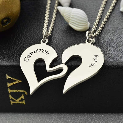 PERSONALIZED SPLIT HEART NECKLACE SILVER PLATED