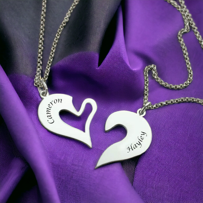 PERSONALIZED SPLIT HEART NECKLACE SILVER PLATED