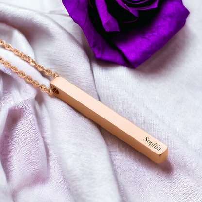 PERSONALIZED 4 SIDE VERTICAL NECKLACE ROSE GOLD PLATED