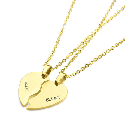 PERSONALIZED SPLIT HEART DIAGONAL NECKLACE GOLD PLATED