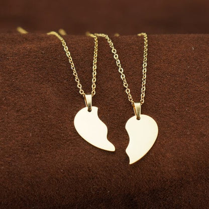 PERSONALIZED SPLIT HEART DIAGONAL NECKLACE GOLD PLATED