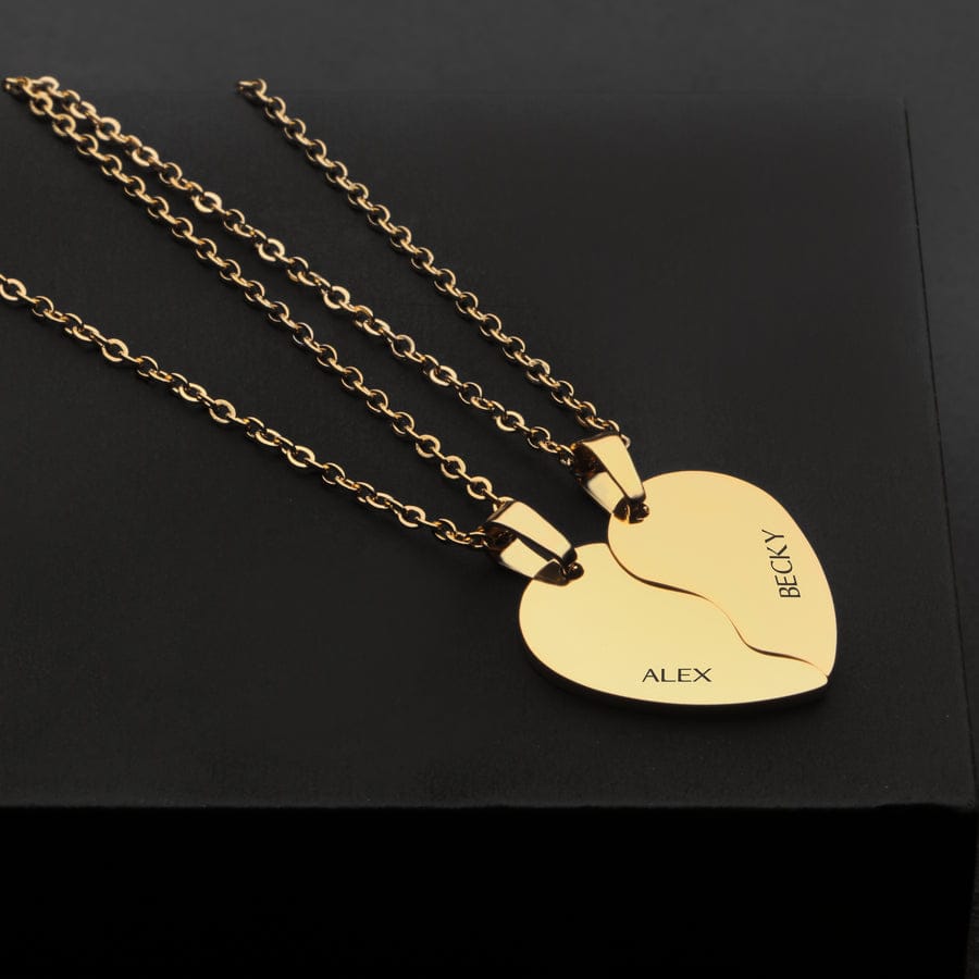 PERSONALIZED SPLIT HEART DIAGONAL NECKLACE GOLD PLATED