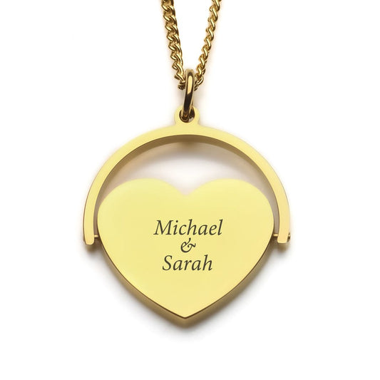 PERSONALIZED ROTATING HEART NECKLACE GOLD PLATED