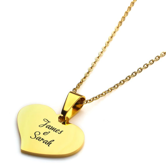 PERSONALIZED COUPLE'S NAME HEART NECKLACE GOLD PLATED