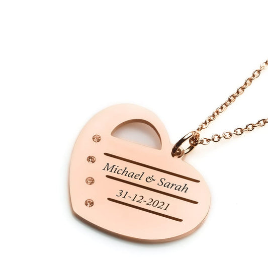 PERSONALIZED HEART NECKLACE WITH STONES DISC ROSE GOLD NECKLACE