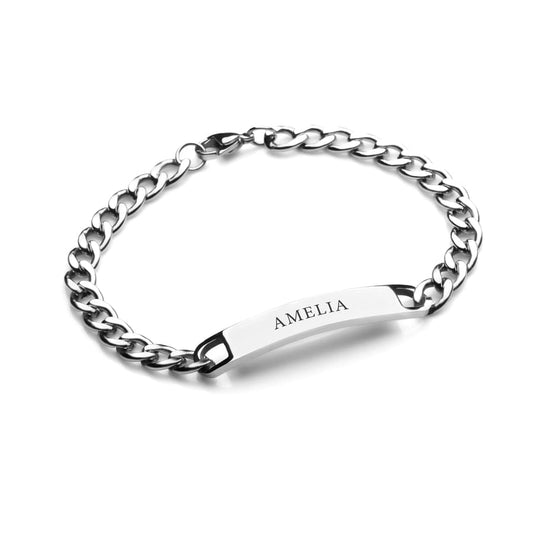 PERSONALIZED WOMEN'S ID BRACELET CHAIN TYPE SILVER COATED EXCLUSIVE