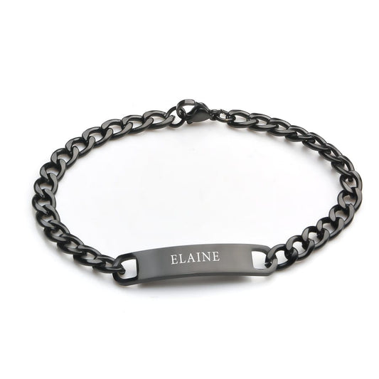 PERSONALIZED WOMEN'S ID BRACELET CHAIN TYPE BLACK COATED EXCLUSIVE