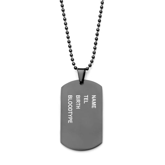 PERSONALIZED DOG TAG BLACK COLOR COATED WITH BALL CHAIN