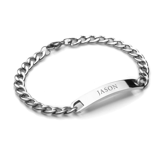 PERSONALIZED MEN'S ID BRACELET CHAIN TYPE WITH SILVER PLATING