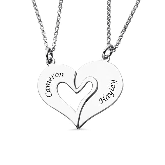 PERSONALIZED SPLIT HEART NECKLACE SILVER PLATED