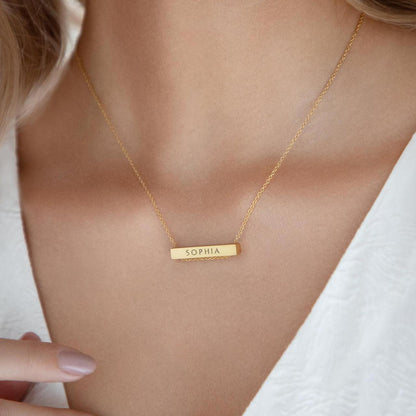 PERSONALIZED HORIZONTAL BAR NECKLACE GOLD PLATED